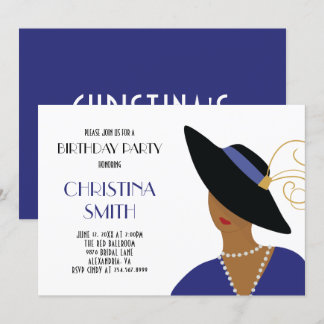 Art Deco Style Girl in Black Hat Birthday Party Einladung