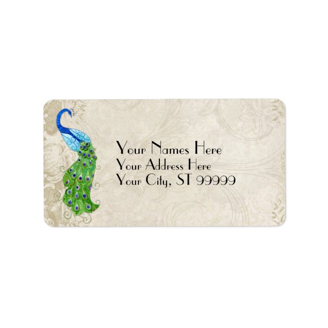Art Deco Style Peacock Barockpassende Lieferung Adressaufkleber (Vorne)