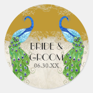 Art Deco Style Pfau Gold Gefallen Geschenktasten S Runder Aufkleber