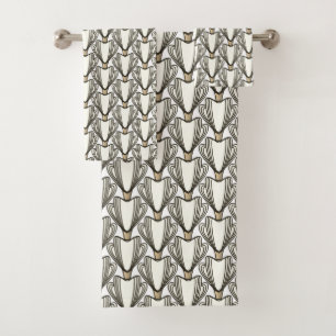 Art Deco Style Sepia-Blume Badhandtuch Set