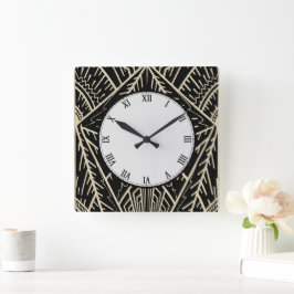Art Deco Style Sketch in Schwarz und Gold Quadratische Wanduhr