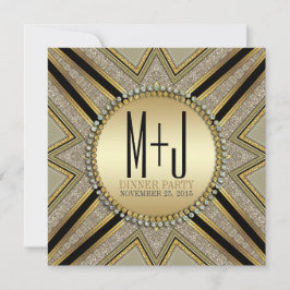 Art Deco Style Taupe Gold Dinner Party Einladung