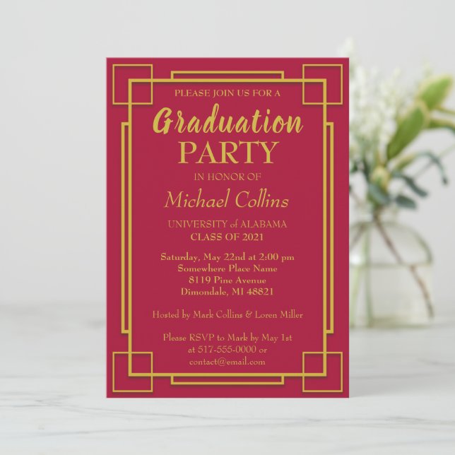 Art Déco Stylish Gold Border Invitation (Debout devant)