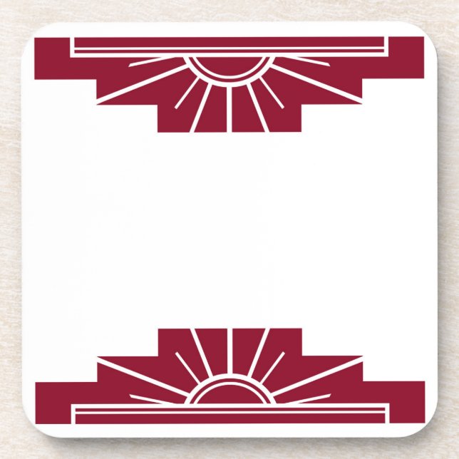 Art Deco Sunburg in Deep Ruby Getränkeuntersetzer (Vorderseite)