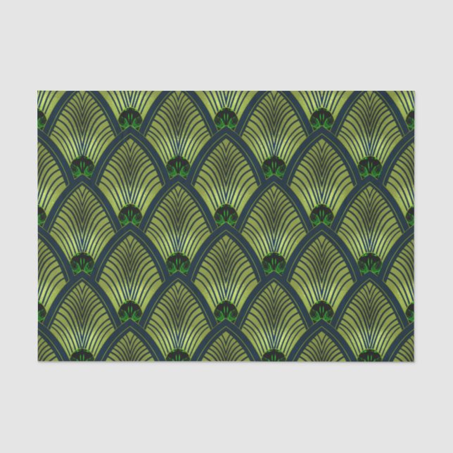 Art Deco Sunburst Fan von Metallic Lime Green Seidenpapier (Vorderseite)