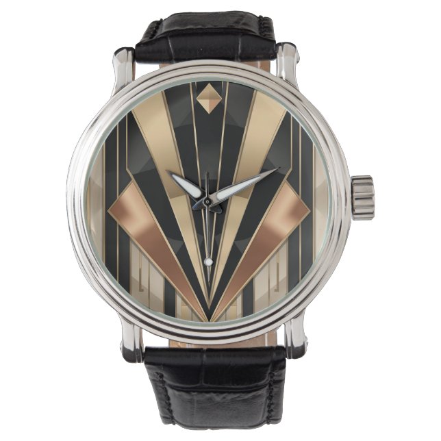Art Deco Sunburst Geometric Luxury Design Armbanduhr (Vorderseite)