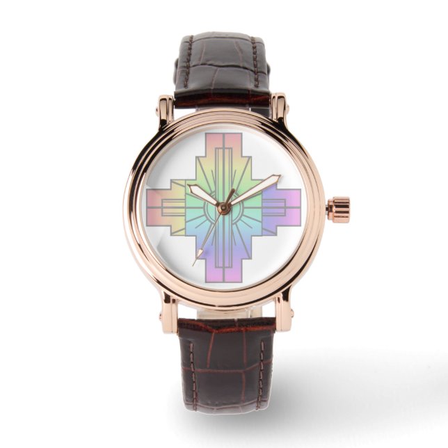 Art Deco Sunburst Muster in Pastellen Armbanduhr (Vorderseite)