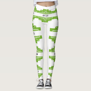 Art Deco Sunburst Muster in Weiß und Limon Leggings