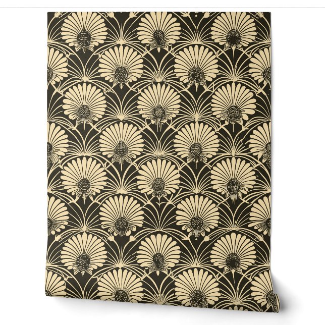 Art Deco Sunflower Gold Floral Tapete (Abrollen)
