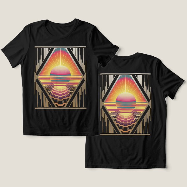 Art Deco Sunrise Black Tri-Blend Shirt (Design Vorderseite & Rückseite)