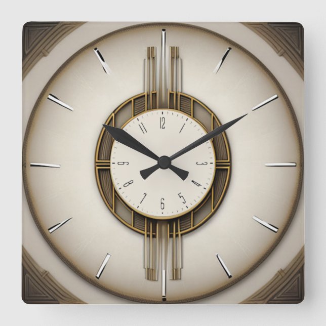 Art Deco Super Style Quadratische Wanduhr (Vorderseite)