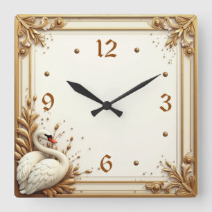 Art Deco Swan Quadratische Wanduhr