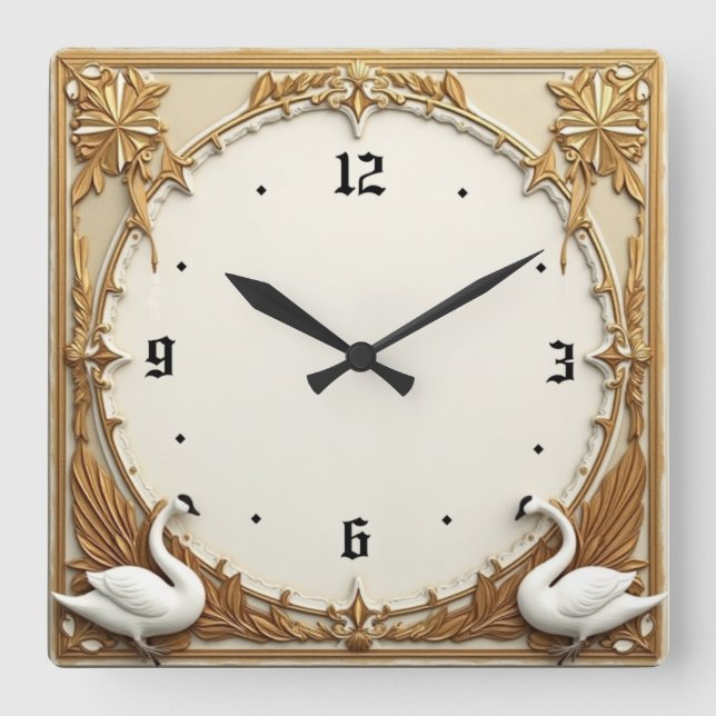 Art Deco Swan Quadratische Wanduhr (Vorderseite)