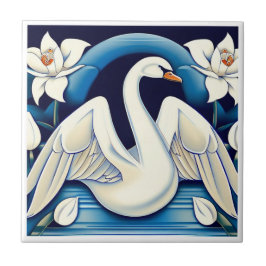 Art Deco Swan und Lilies Fliese