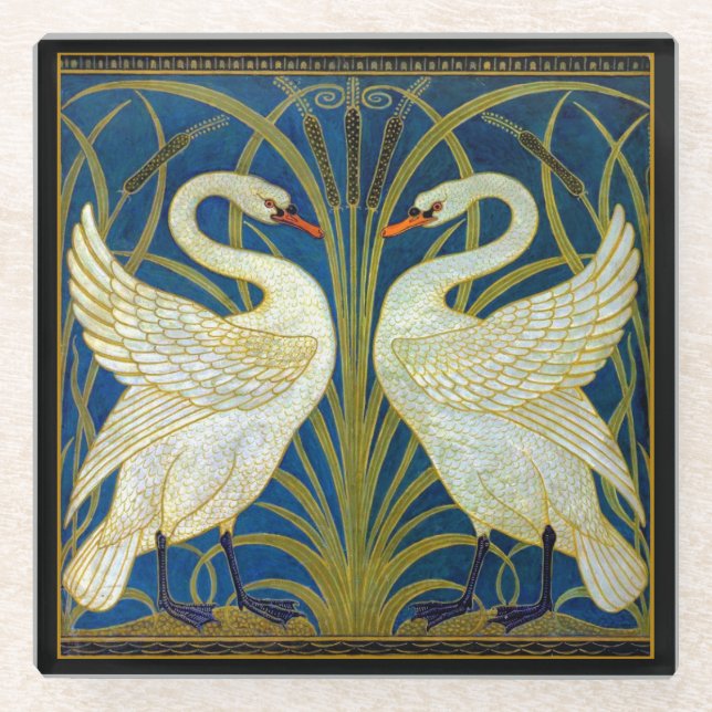 Art Deco Swans Glasuntersetzer (Vorderseite)