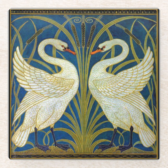 Art Deco Swans Mouse Pad Glasuntersetzer (Vorderseite)