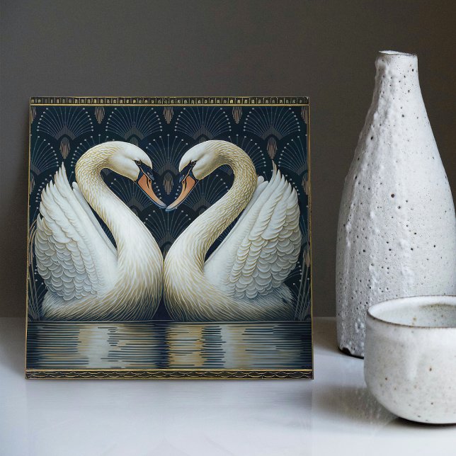 Art Deco Swans Wand Deco Kunst, Dichtung und Musik Fliese (Von Creator hochgeladen)