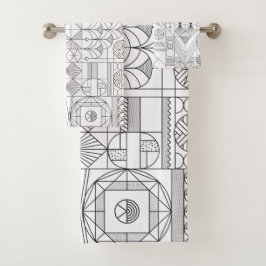 Art Deco Symmetry Line Art Muster Badhandtuch Set