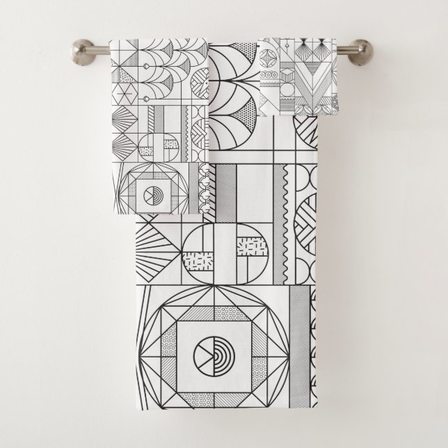Art Deco Symmetry Line Art Muster Badhandtuch Set (Insitu)
