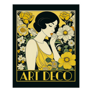 Art Deco Tag Frau & Blumen Poster