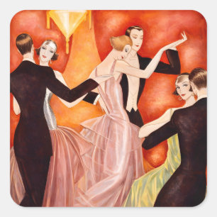 Art Deco Tanzpaarposter   1920er Ballsaal  Quadratischer Aufkleber