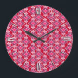 Art Deco Tapete Muster, Burgunder Wein Große Wanduhr<br><div class="desc">Art Deco geometrische Tapete Muster in Auberginen lila und fuchsienrosa mit weißem Hintergrund</div>