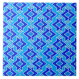 Art Deco Tapete Muster, Cerulean Blue Fliese