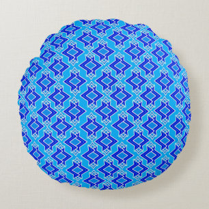 Art Deco Tapete Muster, Cerulean Blue Rundes Kissen