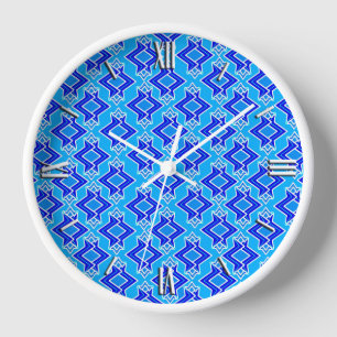 Art Deco Tapete Muster, Cerulean Blue Wanduhr