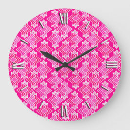Art Deco Tapete Muster, Fuchsia Pink Große Wanduhr