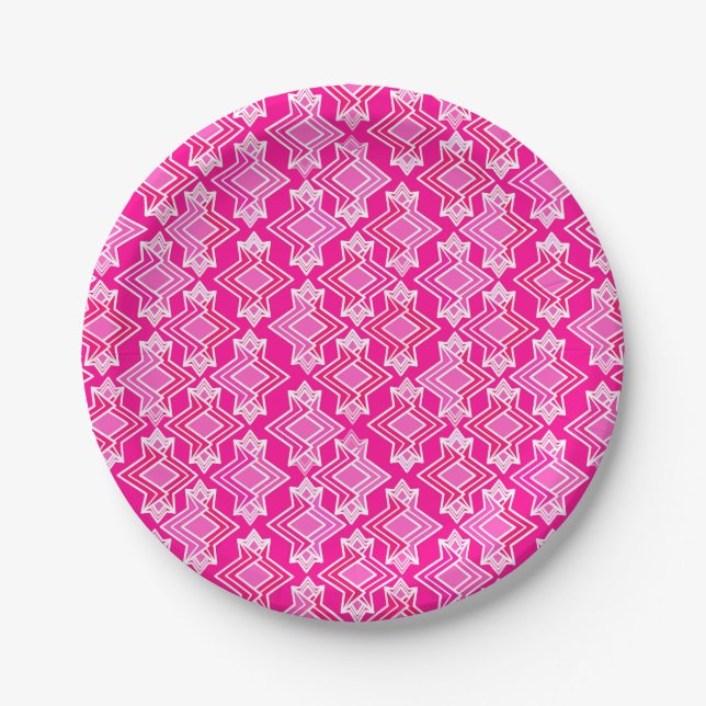 Art Deco Tapete Muster, Fuchsia Pink Pappteller (Vorderseite)