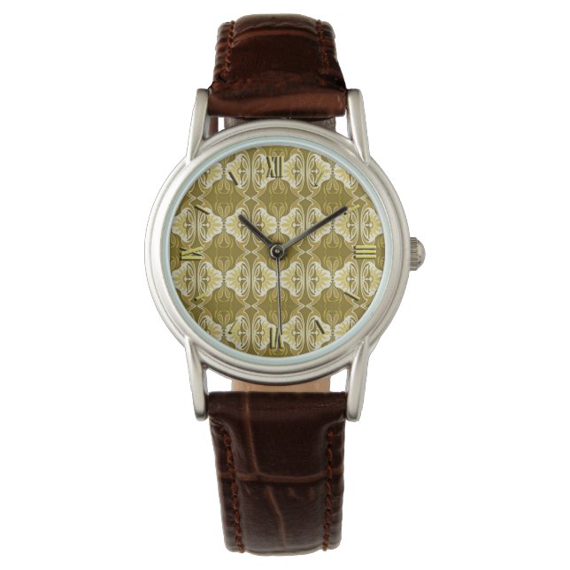 Art Deco Tapete Muster - Gold und Weiß Armbanduhr (Vorderseite)