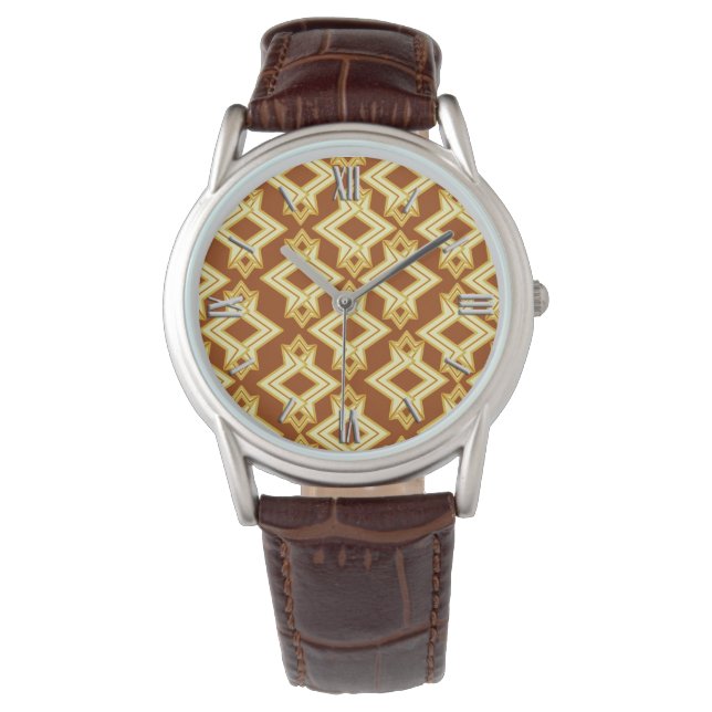 Art Deco Tapete Muster, Golden Brown Armbanduhr (Vorderseite)
