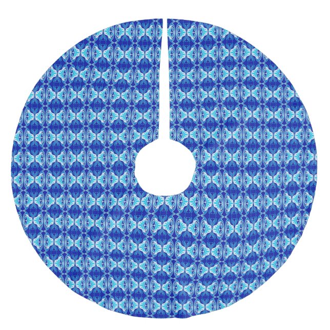 Art Deco Tapete Muster - Kobalt blau und weiß Polyester Weihnachtsbaumdecke (Vorderseite)