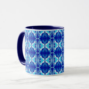 Art Deco Tapete Muster - Kobalt blau und weiß Tasse