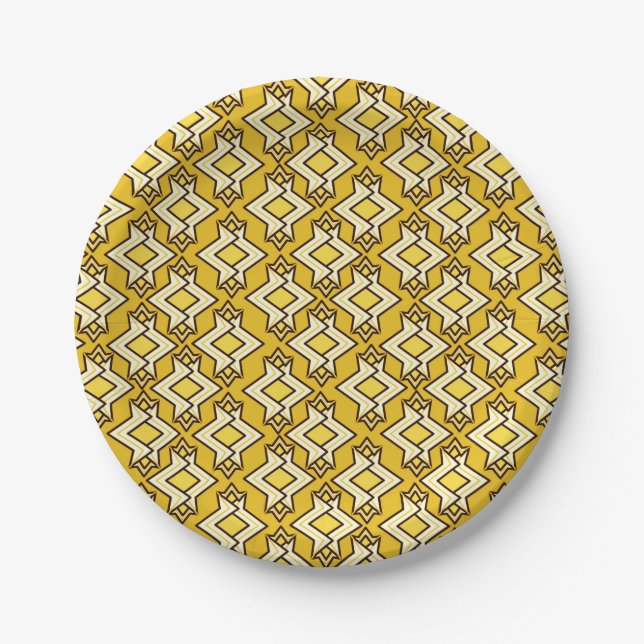 Art Deco Tapete Muster, Mustard Gold Pappteller (Vorderseite)