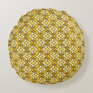 Art Deco Tapete Muster, Mustard Gold Rundes Kissen