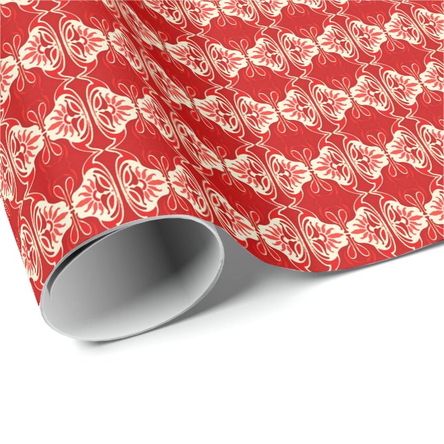 Art Deco Tapete Muster - rot und weiß Geschenkpapier (Rolleneckpunkt)
