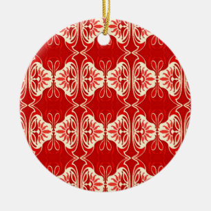 Art Deco Tapete Muster - rot und weiß Keramikornament