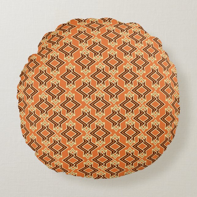 Art Deco Tapete Muster, Terracotta / Rost Rundes Kissen (Vorderseite)