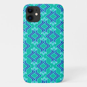 Art Deco Tapete Muster, Türkis und Cobalt iPhone 11 Hülle