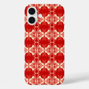Art-Deco-Tapetenmuster - rot und weiß iPhone 16 Plus Hülle