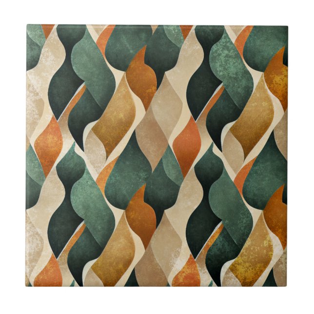 Art Deco Teal & Gold Geometric Pattern (4) Fliese (Vorderseite)