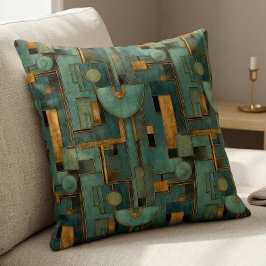 Art Deco Teal Gold Geometric Pattern Kissen