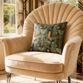Art Deco Teal Gold Geometric Pattern Kissen