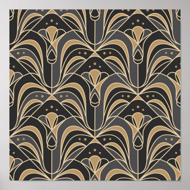 Art Deco Tile Floral. Bluebell-Blume Poster (Vorne)