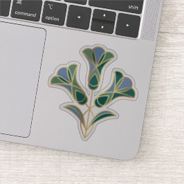 Art Deco Tile Floral. Grün, Blau und Gold Aufkleber