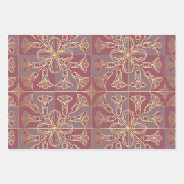 Art Deco Tile Floral. Mauve und Gold Geschenkpapier Set