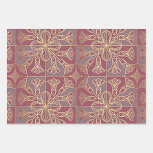 Art Deco Tile Floral. Mauve und Gold Geschenkpapier Set