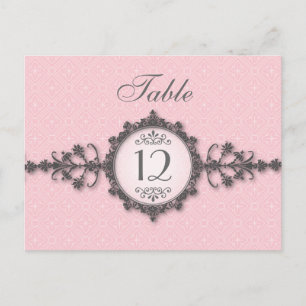 Art Deco Tischnummernkarte mit rosa Band Postkarte